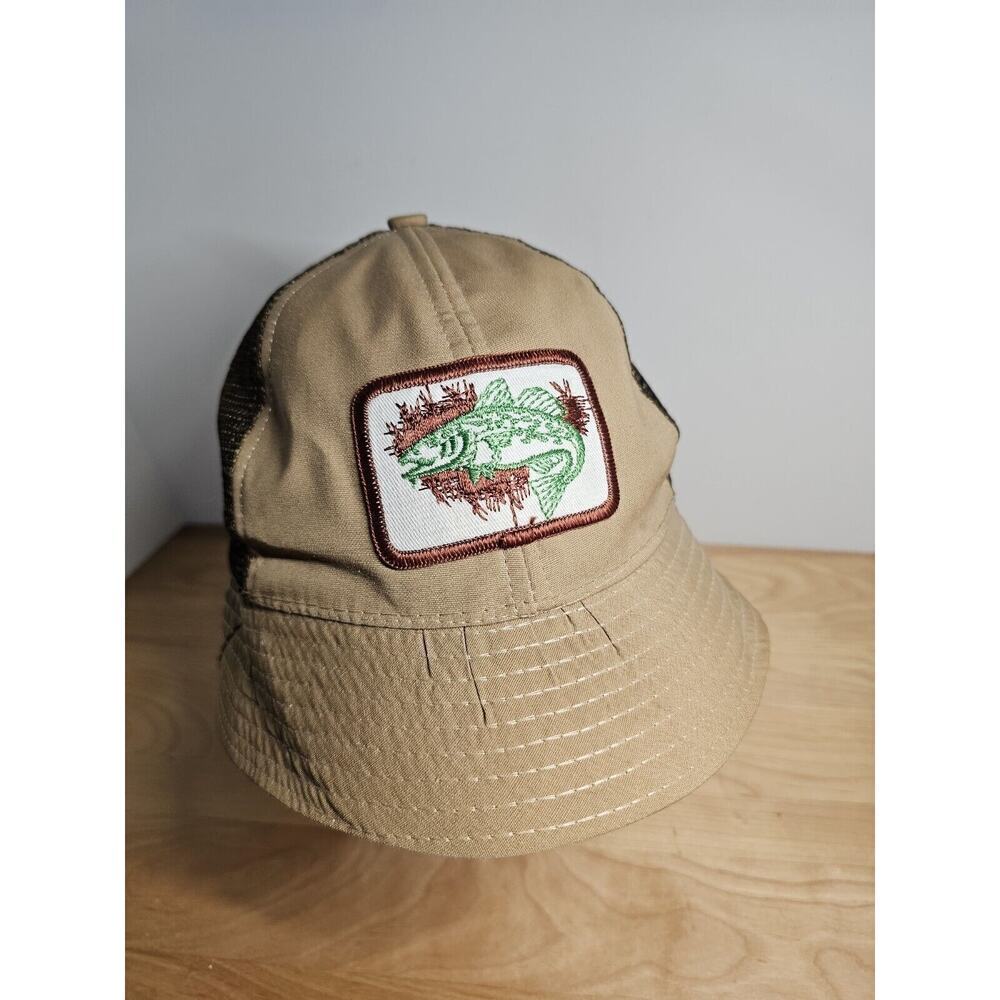 Vintage 1970’s Fishing Mesh Bucket Hat, Size S, Tan